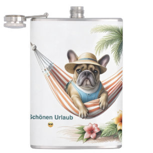 Französische Bulldogge Palme Strand French Bulldog Flachmann