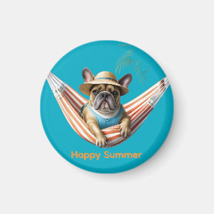 Französische Bulldogge Palme Strand French Bulldog Magnet