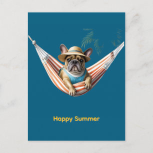 Französische Bulldogge Palme Strand French Bulldog Postkarte
