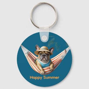 Französische Bulldogge Palme Strand French Bulldog Schlüsselanhänger