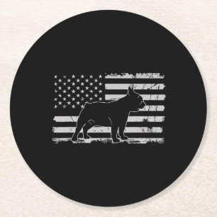 Französische Bulldogge Patriotische Hundeliebhaber Runder Pappuntersetzer