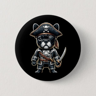 Französische Bulldogge Piratenhund Halloween-Party Button