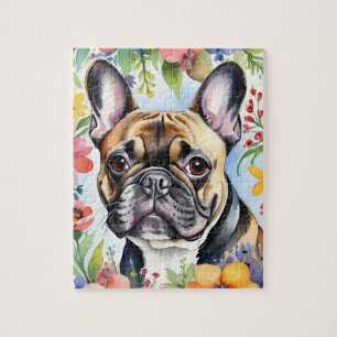 Französische Bulldogge-Porträt Bunt Familienhausti Puzzle