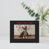 Französische Bulldogge Postkarte "Happy New Year" (Stehend Vorderseite)