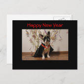 Französische Bulldogge Postkarte "Happy New Year" (Vorne/Hinten)