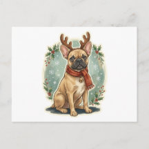 Französische Bulldogge Renntier Weihnachtskarte