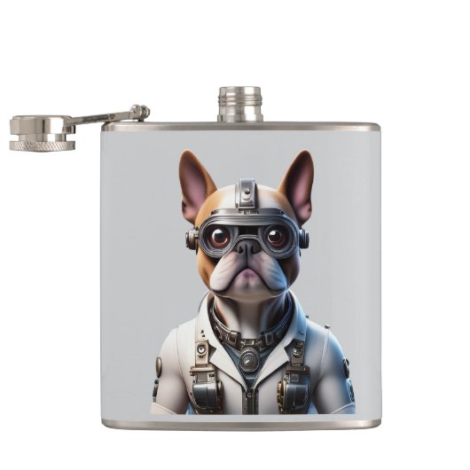 Französische Bulldogge Roboter Vatertag Flachmann (Geöffnet)