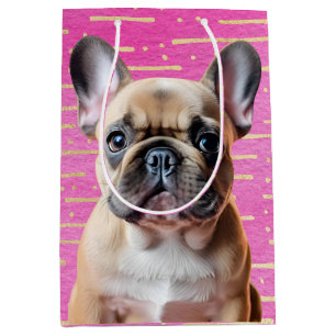 Französische Bulldogge Rosa Party Süßer Hundewelpe Mittlere Geschenktüte