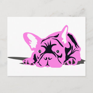 Französische Bulldogge rosa schwarz weiß Postkarte
