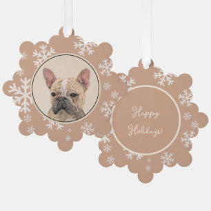 Französische Bulldogge (Sable) Malerei - Süße Orig Ornament Karte