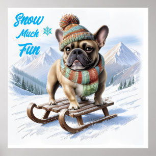 Französische Bulldogge Schlitten  French Bulldog Poster