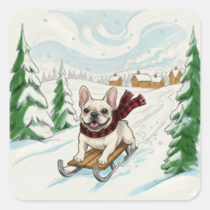 Französische Bulldogge Schlittenfahren, Aufkleber