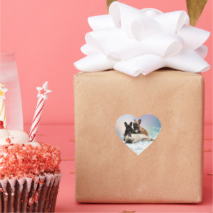 Französische Bulldogge Schnee French Bulldog Herz-Aufkleber