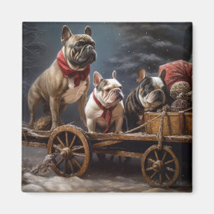 Französische Bulldogge Schneebedeckter Schlitten W Magnet