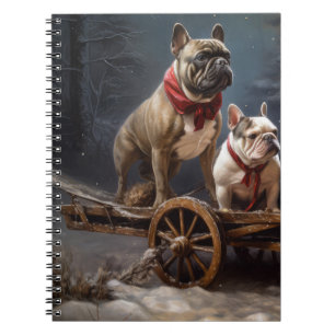 Französische Bulldogge Schneebedeckter Schlitten W Notizblock