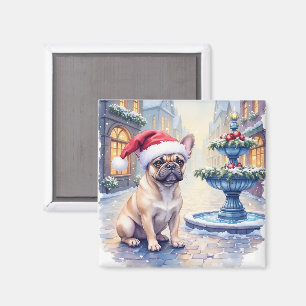 Französische Bulldogge Schneestadt Brunnen Weihnac Magnet