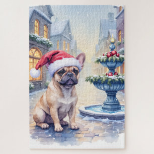 Französische Bulldogge Schneestadt Brunnen Weihnac Puzzle