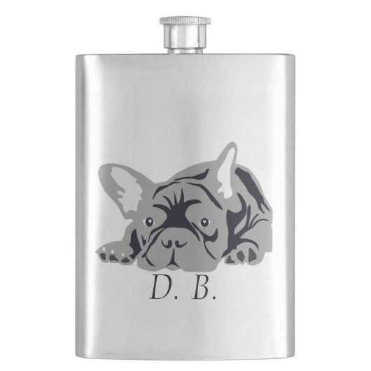 Französische Bulldogge schwarz Flachmann (Vorderseite)