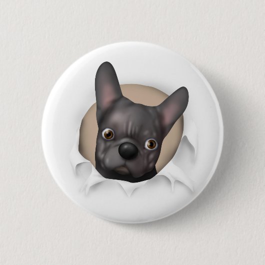 Französische Bulldogge (schwarz) heraus sprengend Button (Vorderseite)