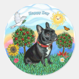 Französische Bulldogge (schwarz-roter Halsband) Runder Aufkleber