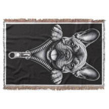 Französische Bulldogge Schwarz & Weiß Gravur Reißv