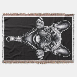 Französische Bulldogge Schwarz & Weiß Gravur Reißv Decke
