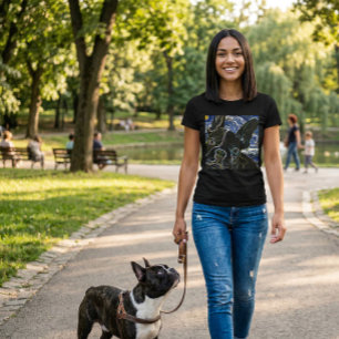 Französische Bulldogge Schwarzes Neon-Kunst-T-Shir T-Shirt