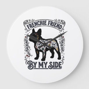Französische Bulldogge Shirt Vintage Floral Hundel Große Wanduhr