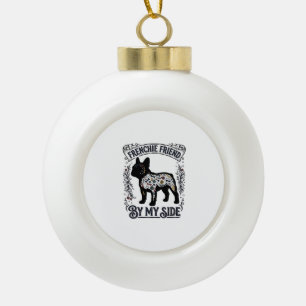 Französische Bulldogge Shirt Vintage Florales Hund Keramik Kugel-Ornament