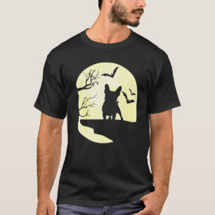 Französische Bulldogge-Silhouette in Vollmond-Hund T-Shirt
