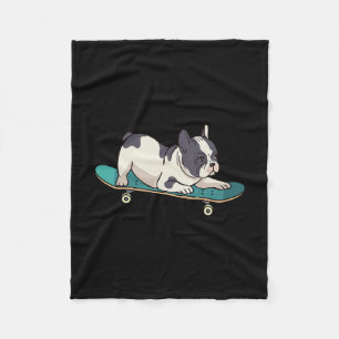 Französische Bulldogge Skateboard fahrender Hund Fleecedecke