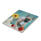Französische Bulldogge Sonnenblume French Bulldog Fliese (Seite)