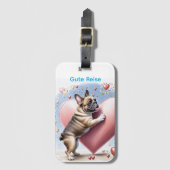 Französische Bulldogge Springt aus Herz Gepäckanhänger (Vorderseite Vertikal)