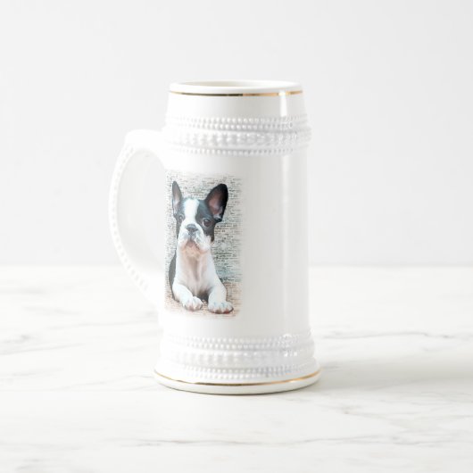 Französische Bulldogge Stein Bierglas (Vorderseite Links)