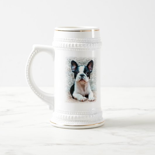 Französische Bulldogge Stein Bierglas (Links)