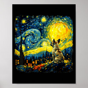 Französische Bulldogge Sternennacht Van Gogh Hunde Poster