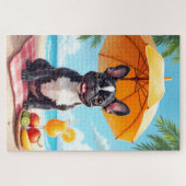 Französische Bulldogge Strandentspannungsszene Puzzle (Horizontal)