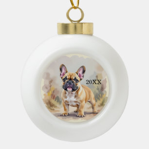 Französische Bulldogge Tan Fawn-farbene süße Frenc Keramik Kugel-Ornament