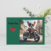 Französische Bulldogge thank you Motorrad Einladung (Stehend Vorderseite)