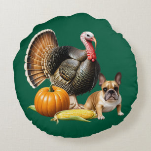 Französische Bulldogge Thanksgiving French Bulldog Rundes Kissen