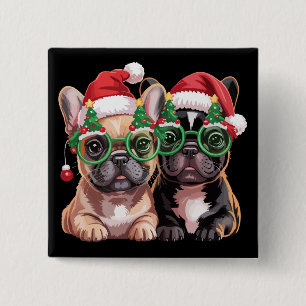 Französische Bulldogge trägt Weihnachtsbaumbrille Button