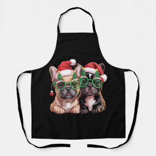 Französische Bulldogge trägt Weihnachtsbaumbrille  Schürze