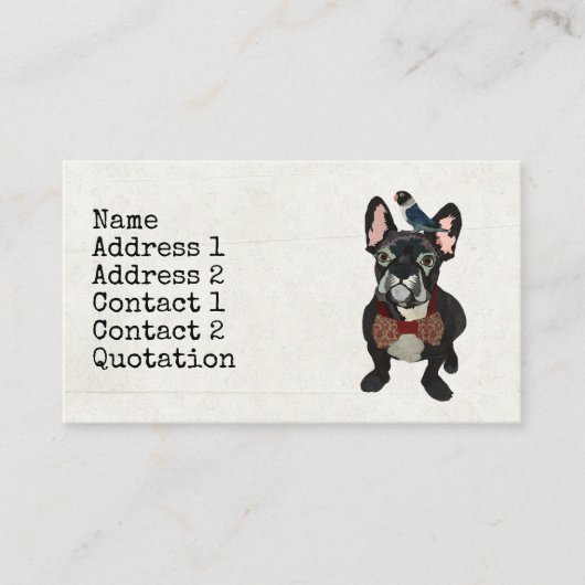 FRANZÖSISCHE BULLDOGGE u. BLAUE VOGEL Visitenkarte (Vorderseite)