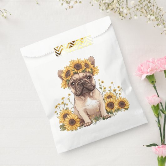 Französische Bulldogge umgeben von Sonnenblumen Geschenktütchen (Versiegelt)