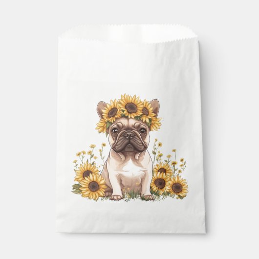 Französische Bulldogge umgeben von Sonnenblumen Geschenktütchen (Vorderseite)