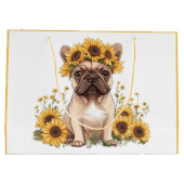 Französische Bulldogge umgeben von Sonnenblumen Große Geschenktüte (Rückseite)