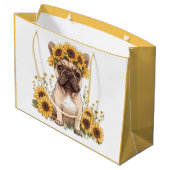 Französische Bulldogge umgeben von Sonnenblumen Große Geschenktüte (Rückseite Schrägansicht)