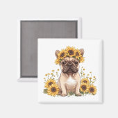 Französische Bulldogge umgeben von Sonnenblumen Magnet (Vorderseite/Rückseite)