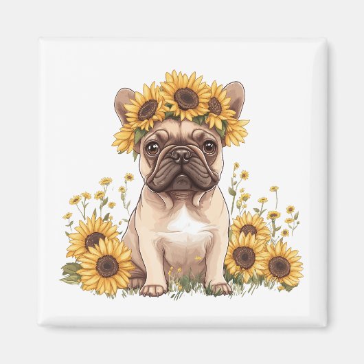 Französische Bulldogge umgeben von Sonnenblumen Magnet (Vorne)
