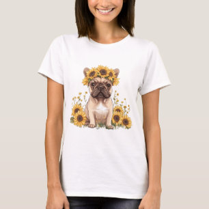 Französische Bulldogge umgeben von Sonnenblumen T-Shirt
